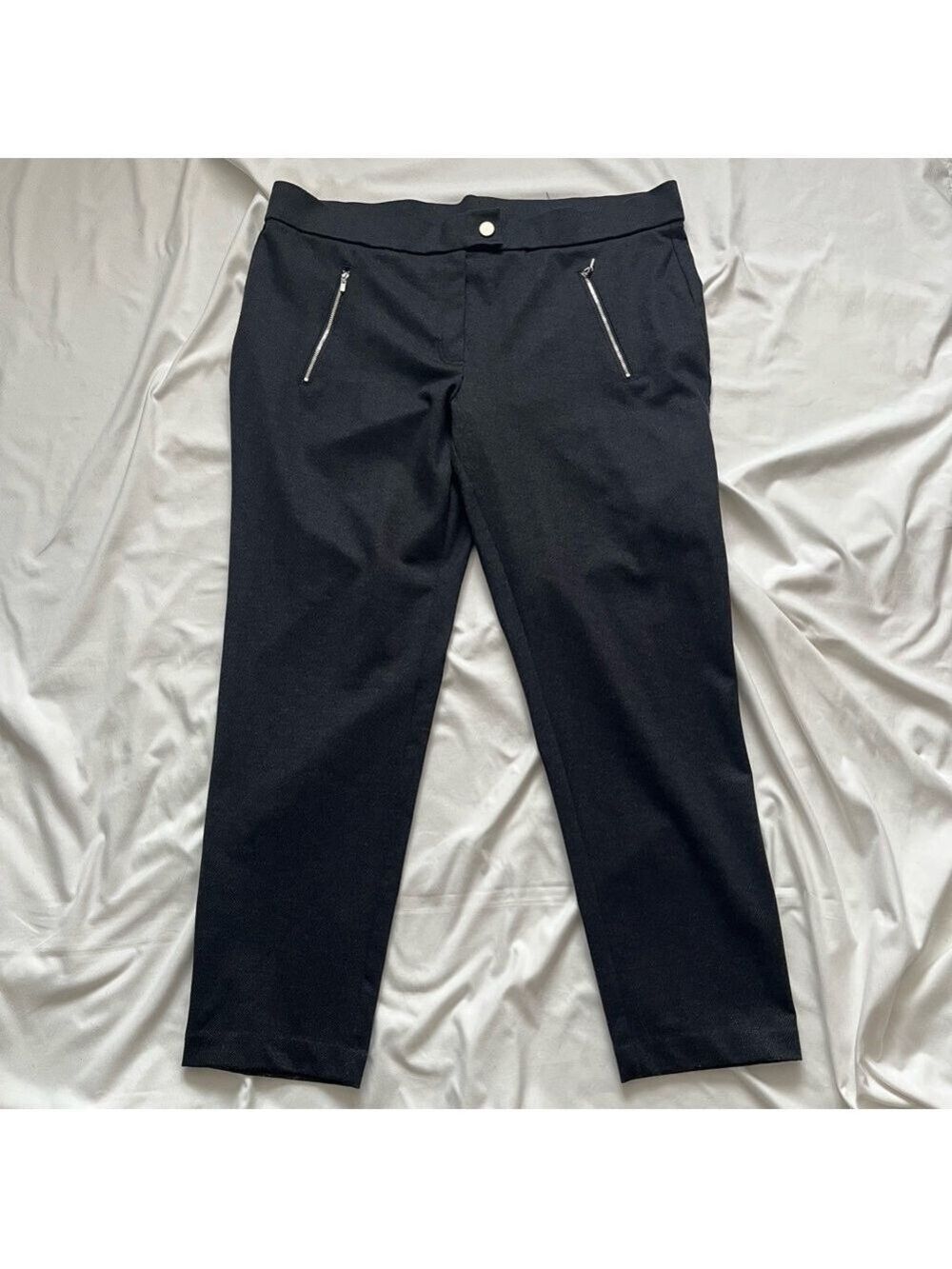 Rafaella The Slim Ankle High Rise Pants | Size 16W | Black Herringbone Pullover